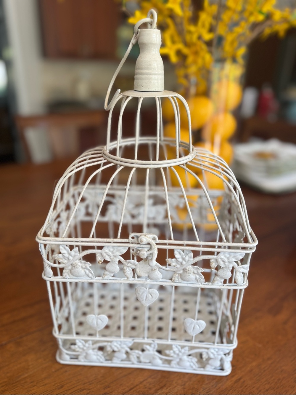 French Vintage Style Metal Birdcage Accent Decor Plant Hearts